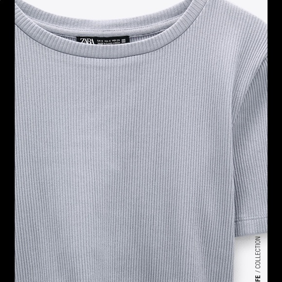 Zara Blue/Grey Ribbed Crop Top - Picture 2 of 8
